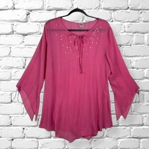 Vintage Y2K Enchanted Fairy Top Womens Size Large Pink Festival Sequins Flutter